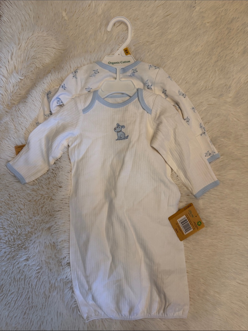 NWT LittleMe Organic Cotton White & Light Blue Baby Sleep Gown 0-3mos